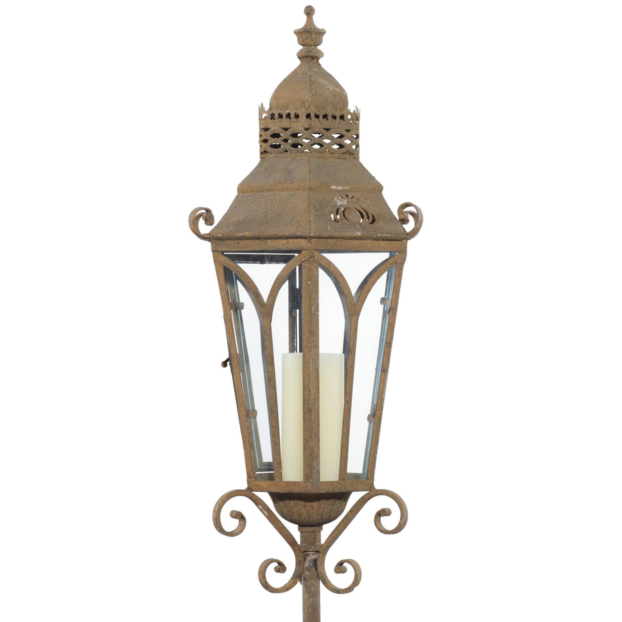 4.5ft. Brown Iron Rustic Candle Holder Lantern